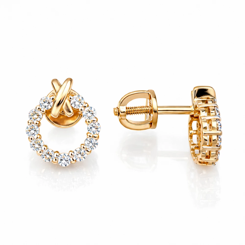 Серьги с бриллиантами из красного золота 585 пробы