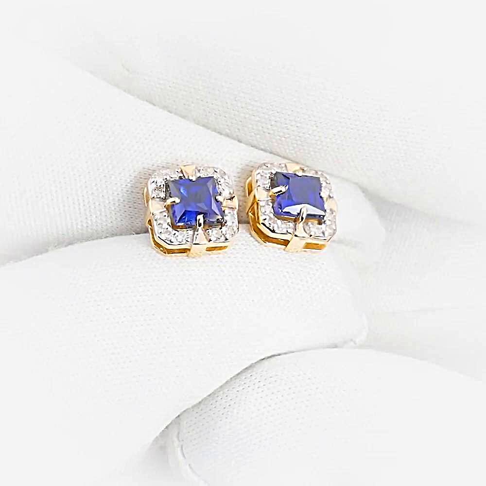 Серьги с сапфиром синтетическим и бриллиантами из красного золота 585 пробы