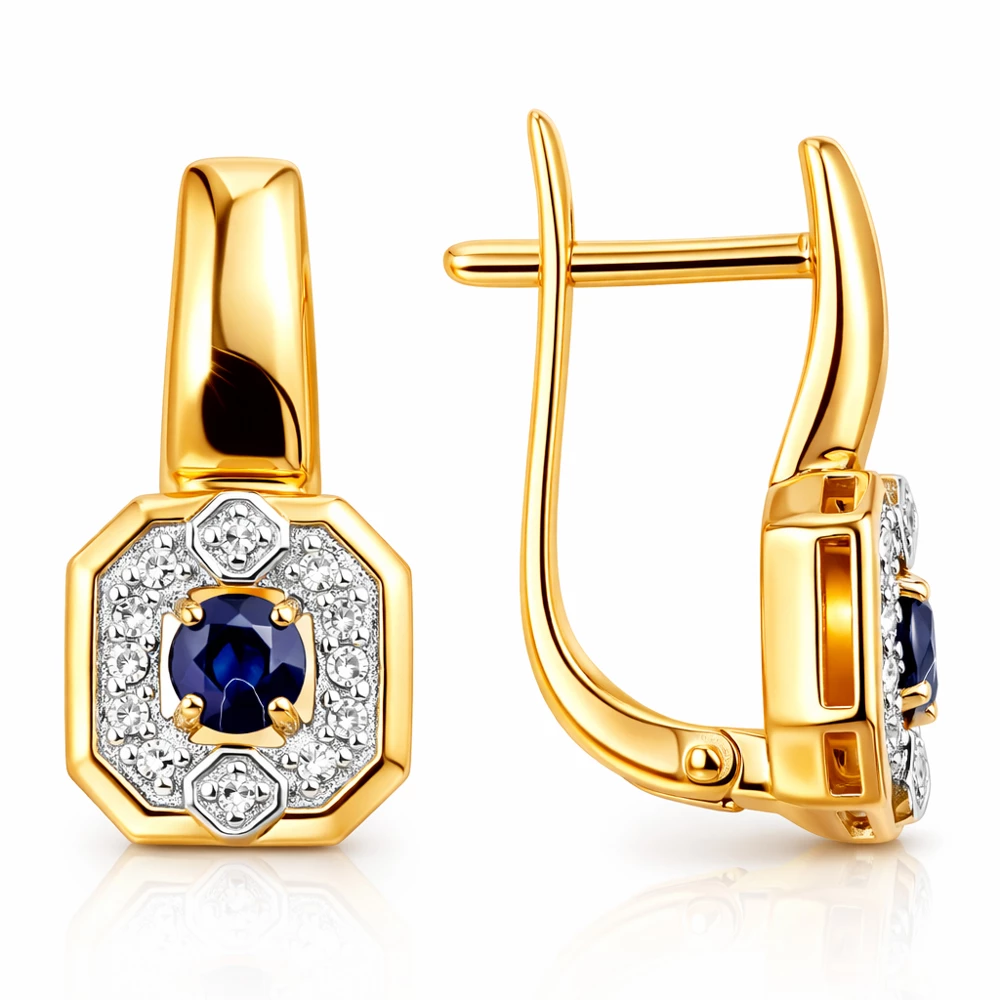 Серьги с сапфирами и бриллиантами из красного золота 585 пробы