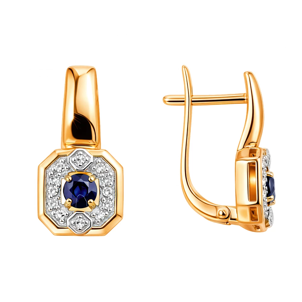 Серьги с сапфирами и бриллиантами из красного золота 585 пробы