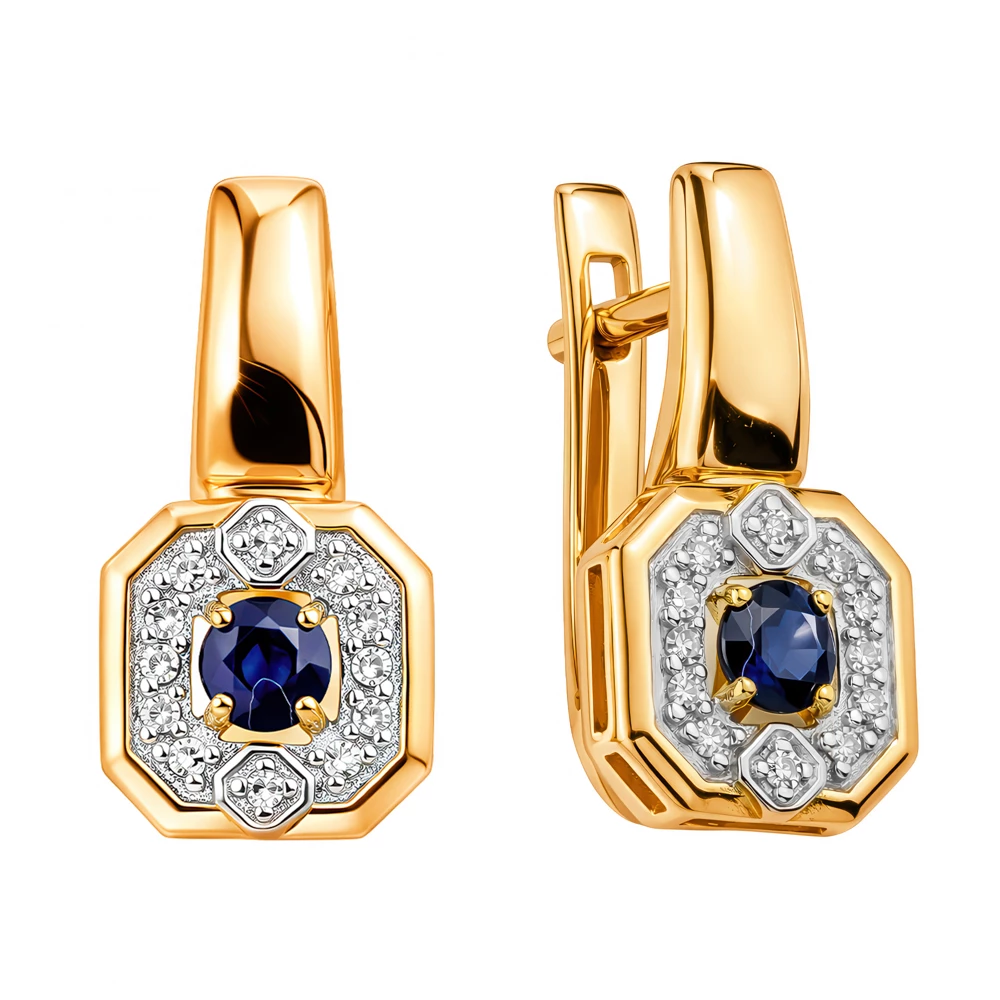 Серьги с сапфирами и бриллиантами из красного золота 585 пробы