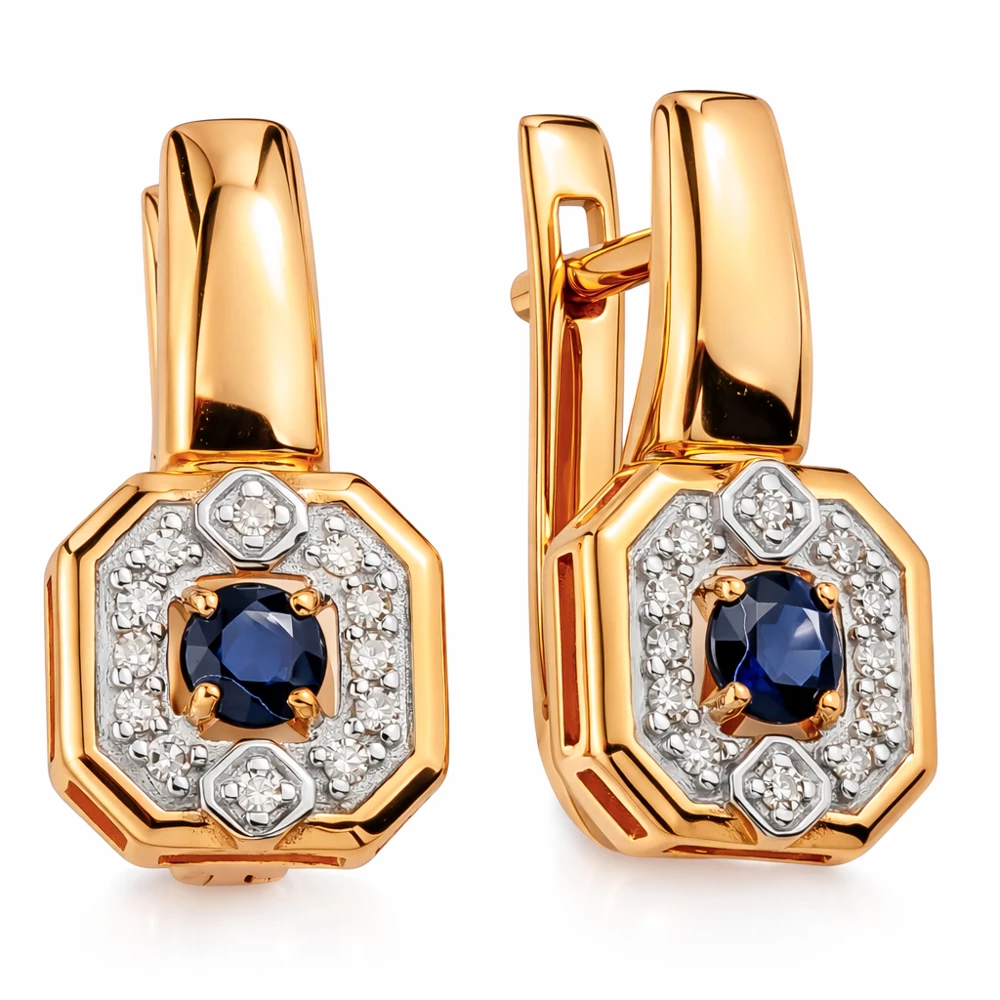 Серьги с сапфирами и бриллиантами из красного золота 585 пробы