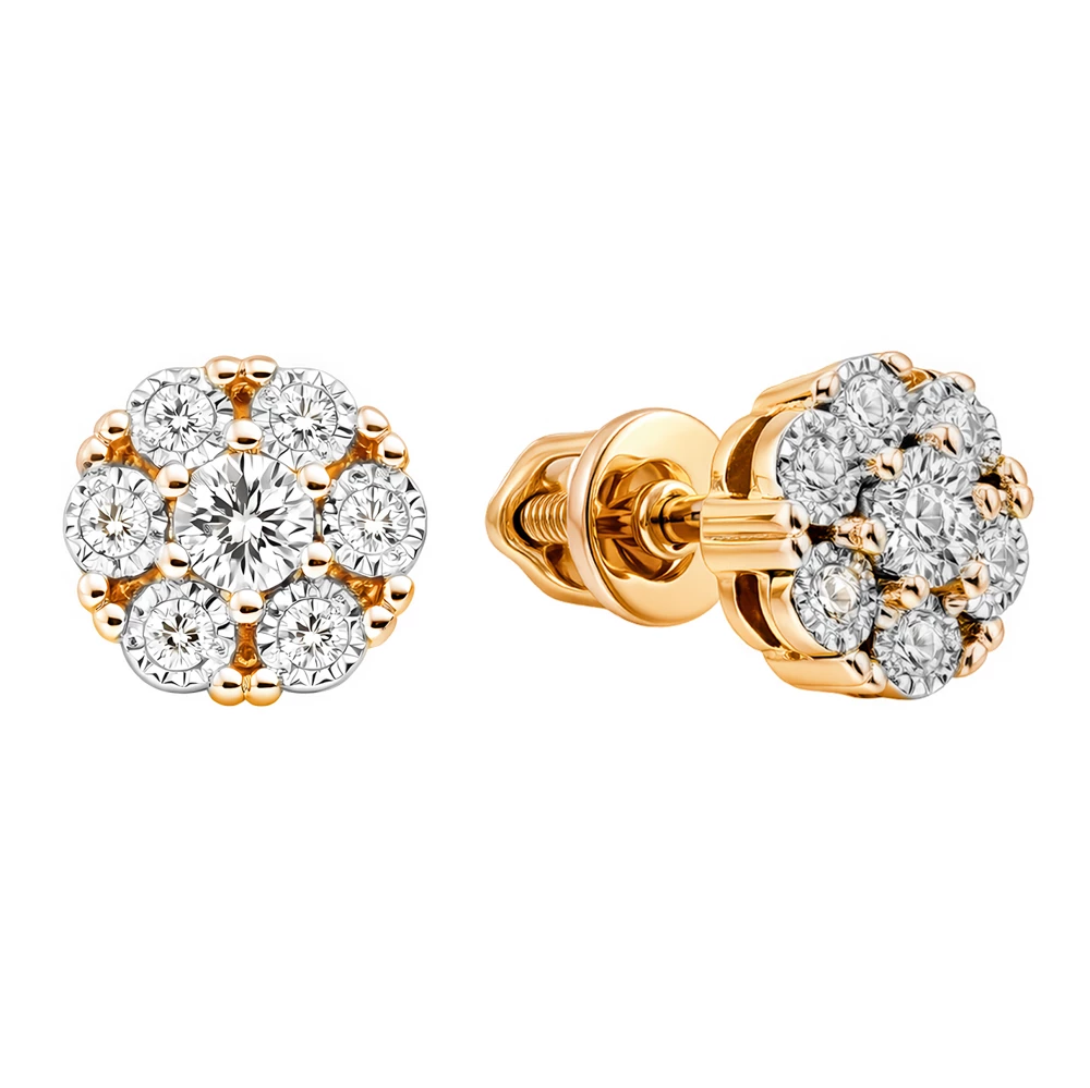 Серьги с бриллиантами из красного золота 585 пробы Серьги с бриллиантами из красного золота 585 пробы