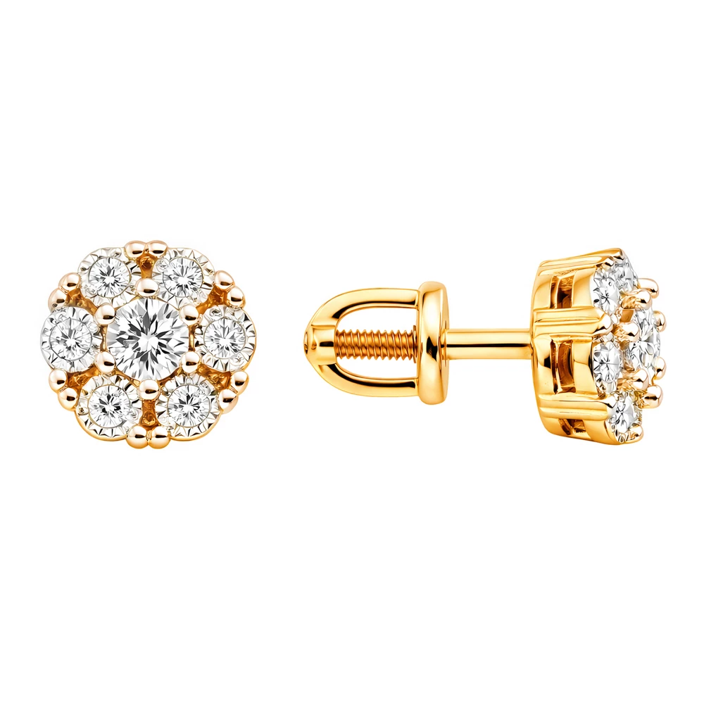 Серьги с бриллиантами из красного золота 585 пробы Серьги с бриллиантами из красного золота 585 пробы