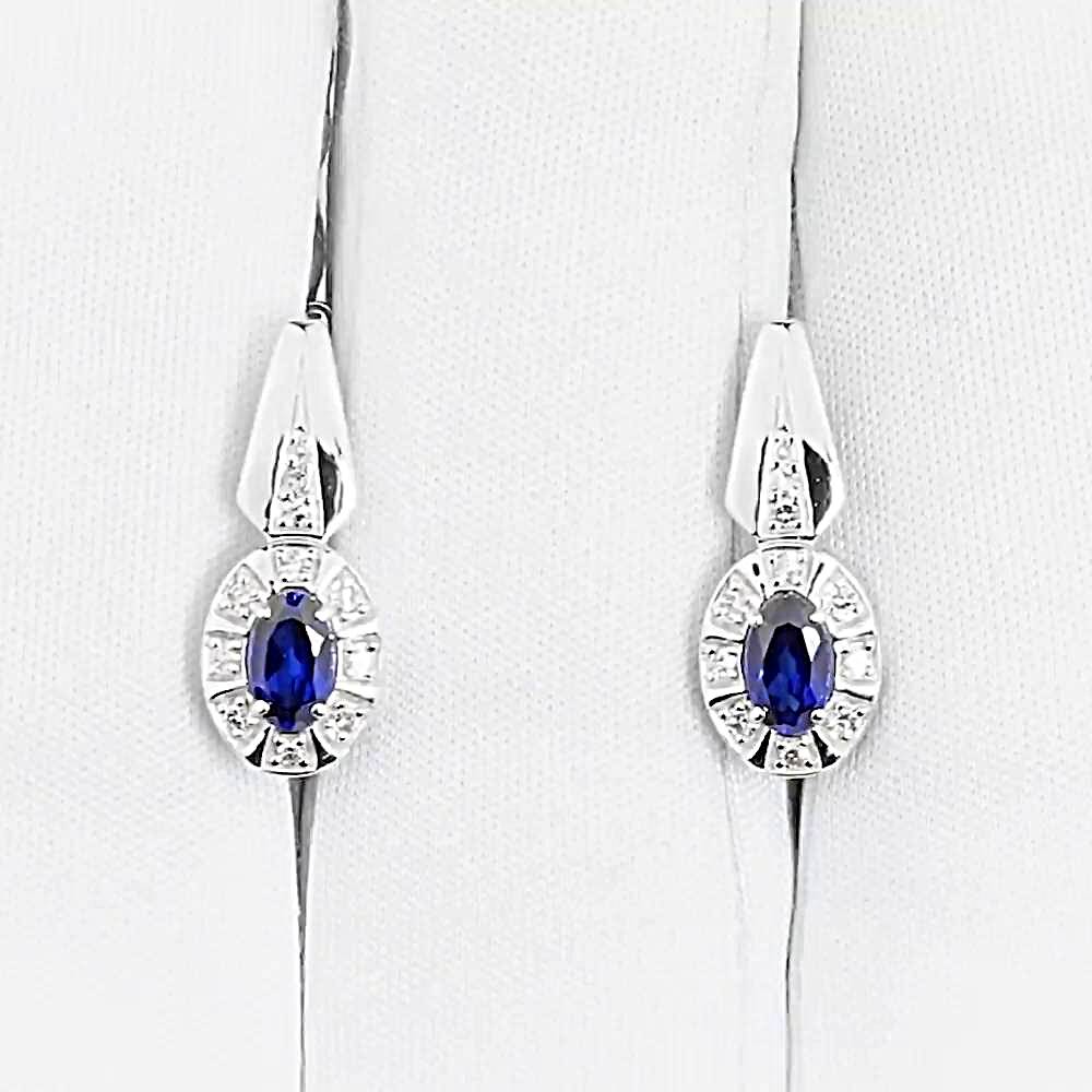 Серьги с сапфиром синтетическим и бриллиантами из белого золота 585 пробы