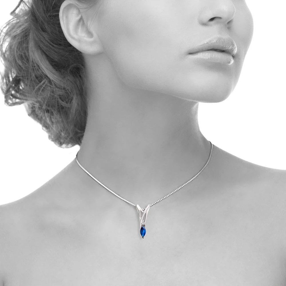 Подвес с сапфиром и бриллиантом из белого золота 585 пробы 2