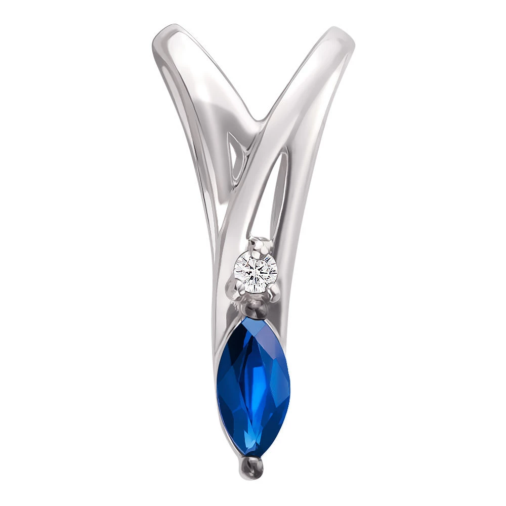 Подвес с сапфиром и бриллиантом из белого золота 585 пробы 1