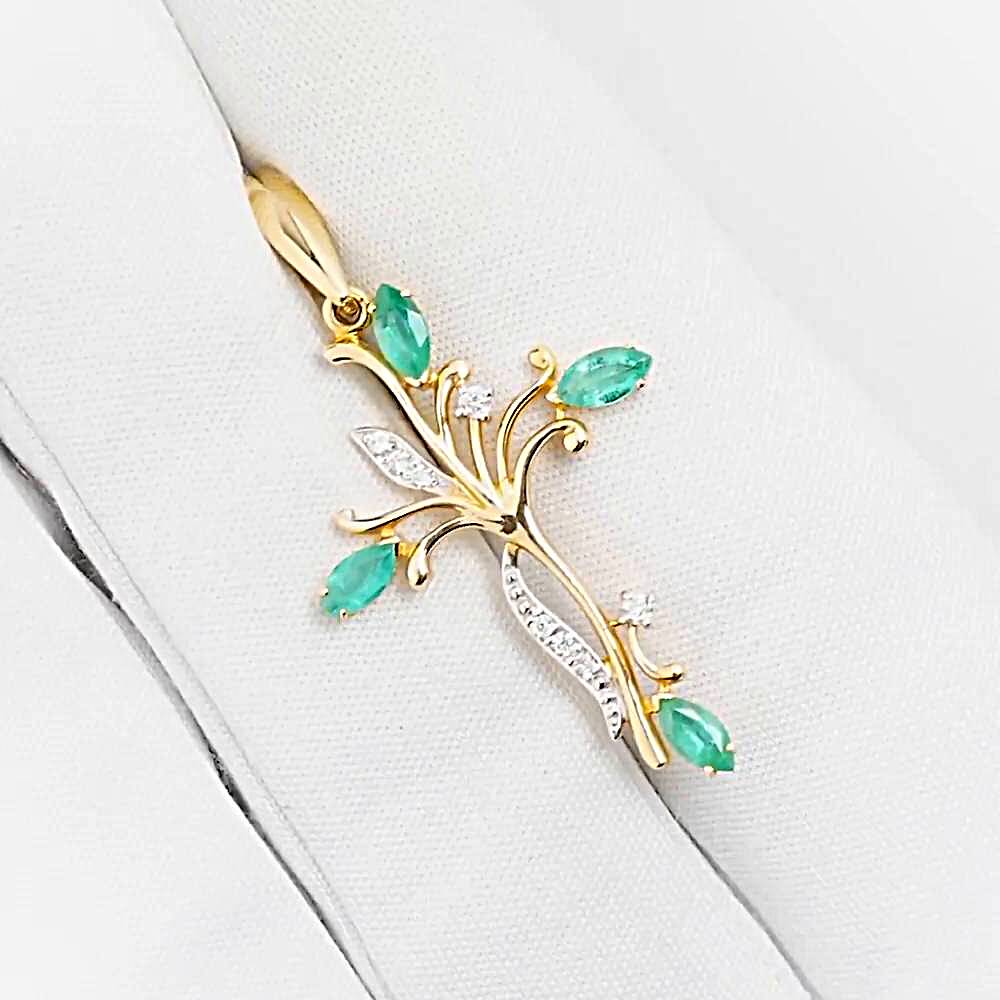 Крестик с изумрудами и бриллиантами из красного золота 585 пробы 1