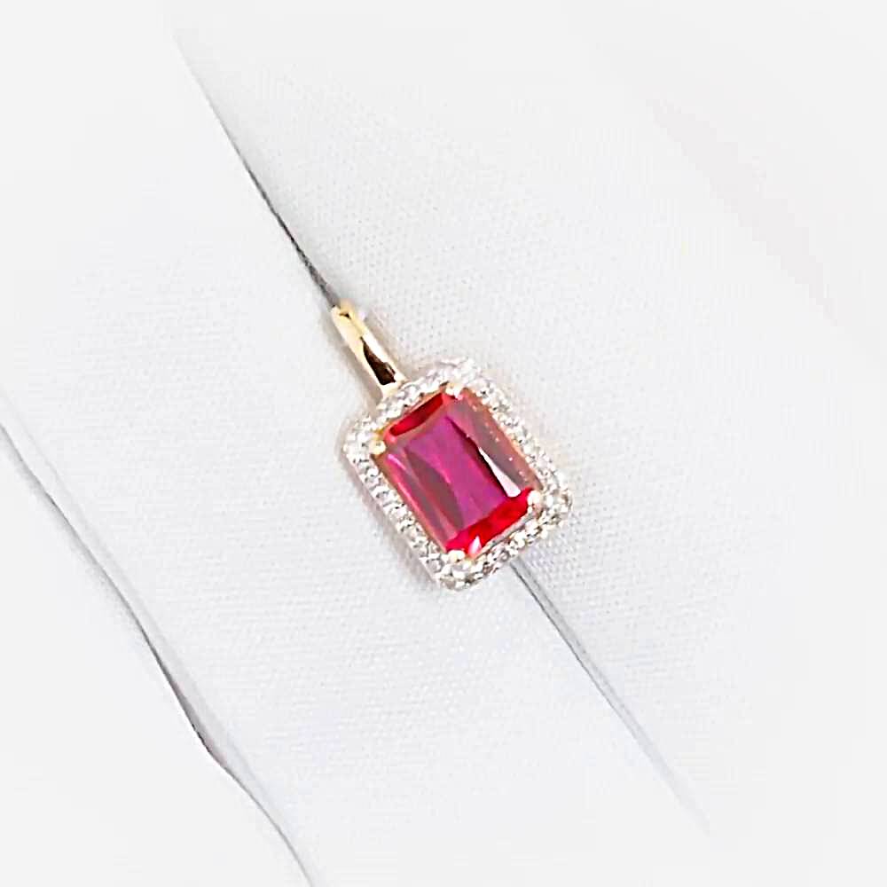 Подвес с рубином синтетическим и бриллиантами из красного золота 585 пробы 1