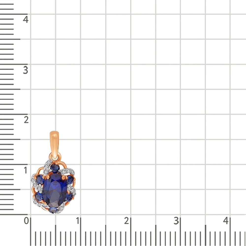 Подвес с сапфиром синтетическим и бриллиантами из красного золота 585 пробы