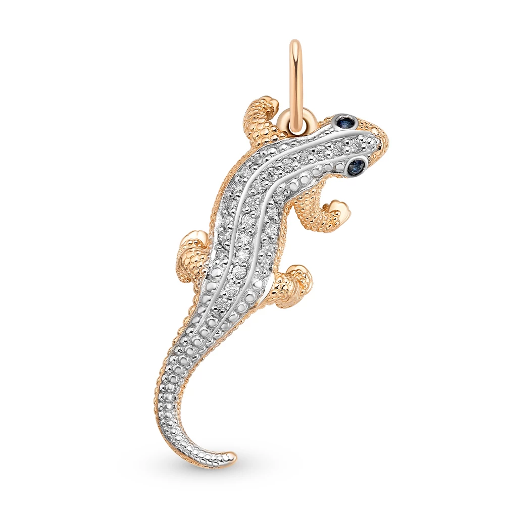 Подвес  Ящерица с сапфирами и бриллиантами из красного золота 585 пробы