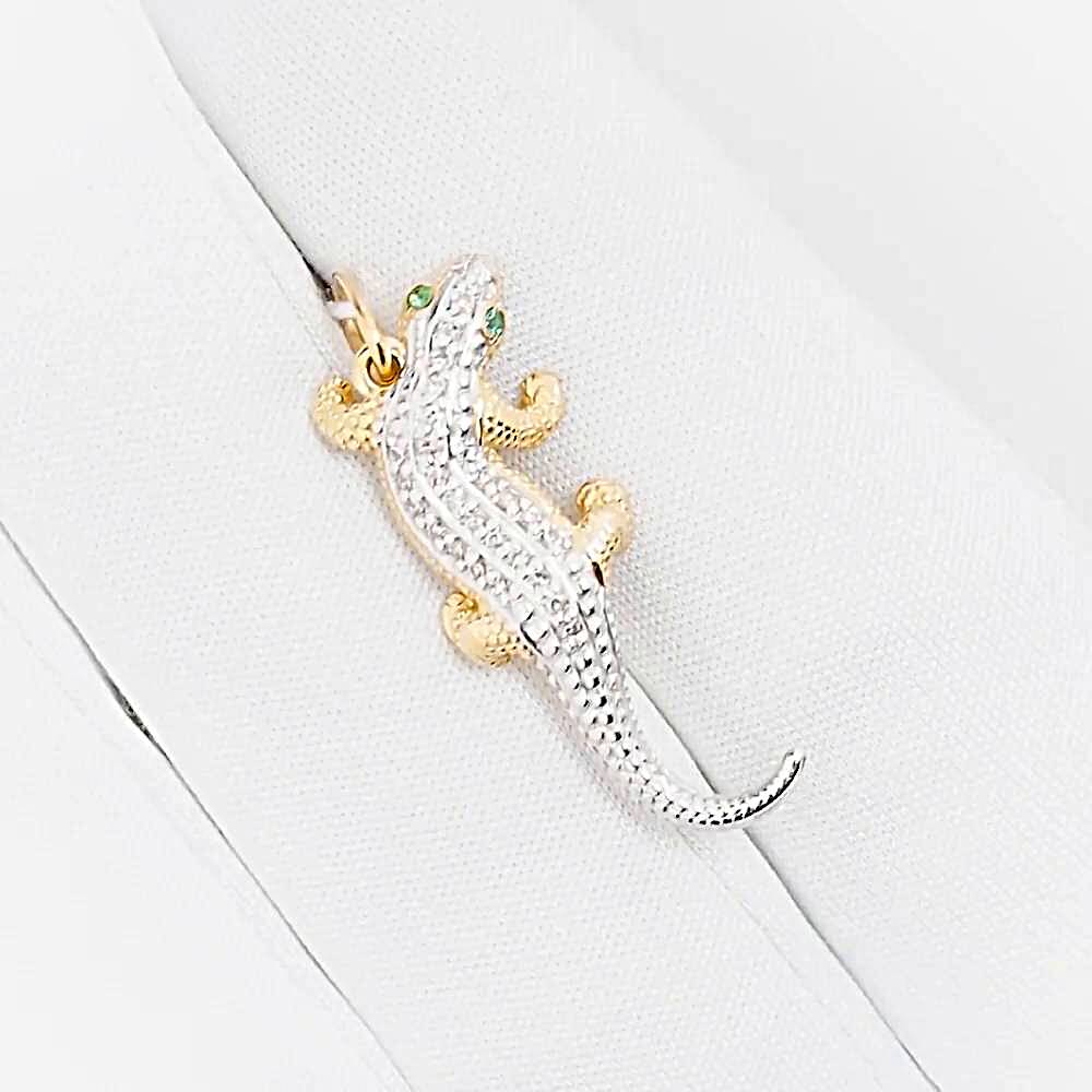 Подвес  Ящерица с изумрудами и бриллиантами из красного золота 585 пробы
