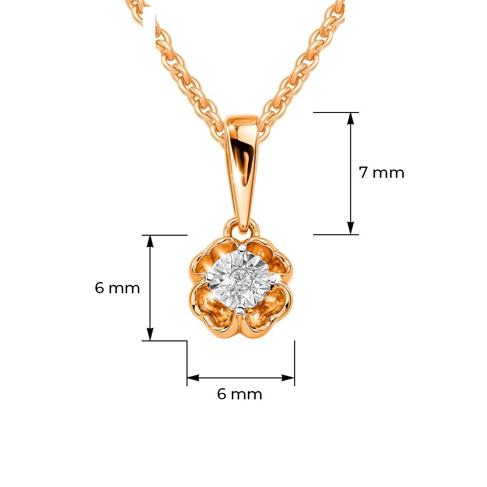 Подвес с бриллиантом из красного золота 585 пробы