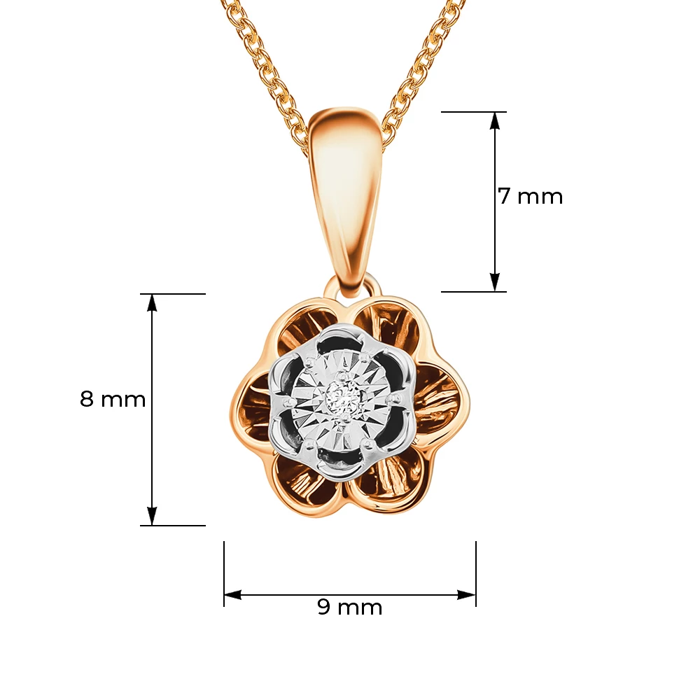 Подвес с бриллиантом из красного золота 585 пробы