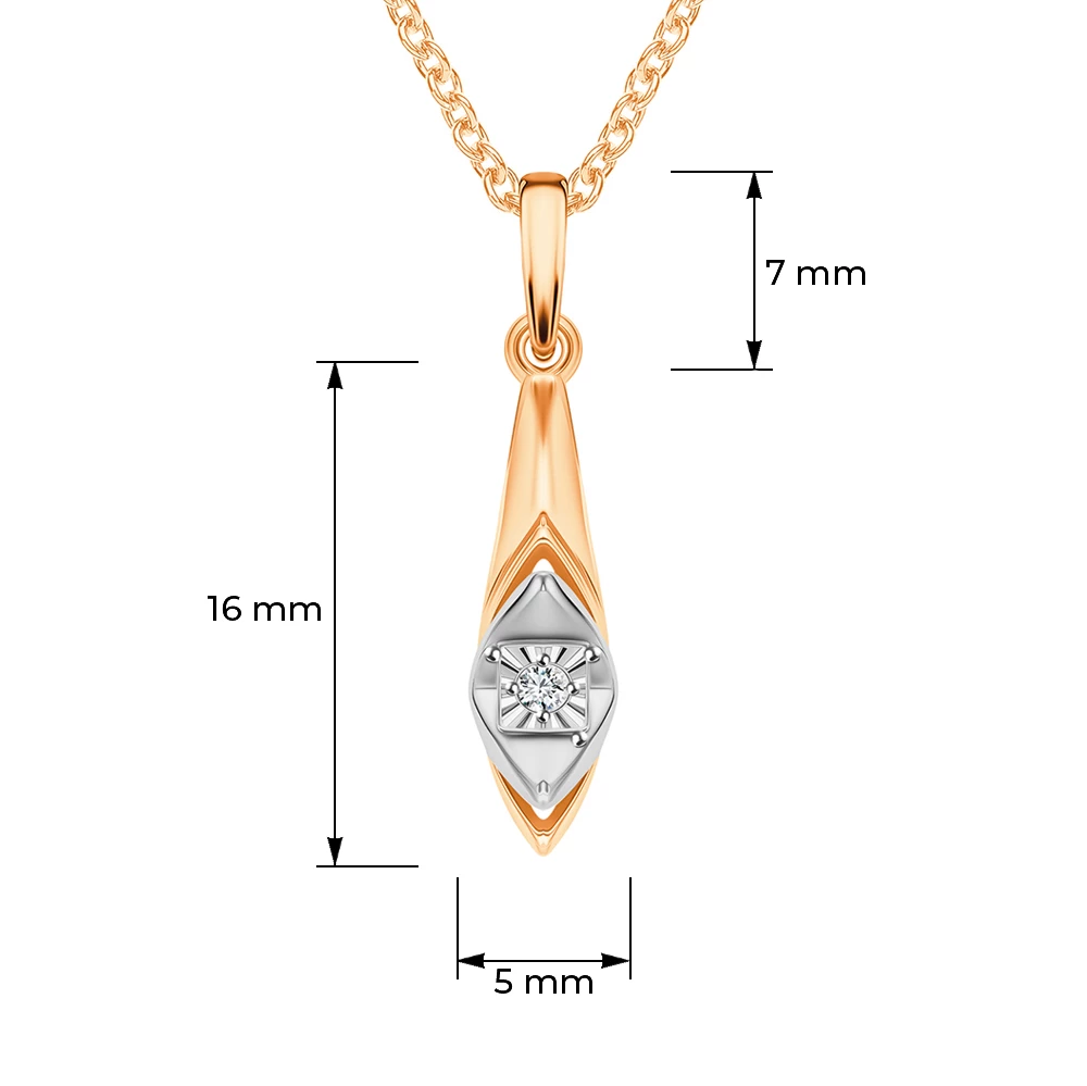 Подвес с бриллиантом из красного золота 585 пробы