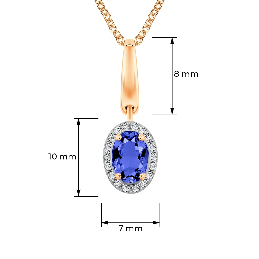 Подвес с сапфиром синтетическим и бриллиантами из красного золота 585 пробы