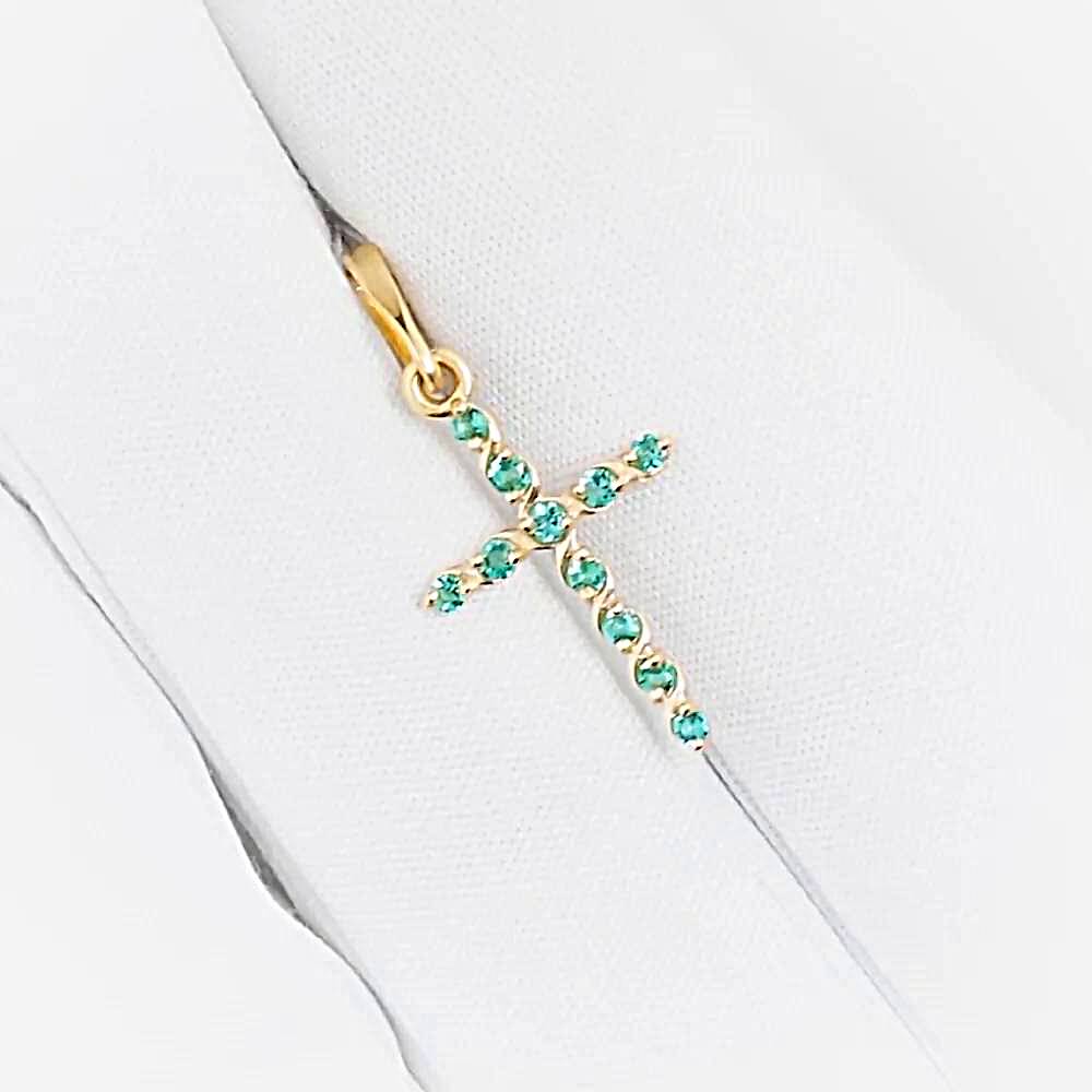 Крестик с гидротермальными изумрудами из красного золота 375 пробы 1