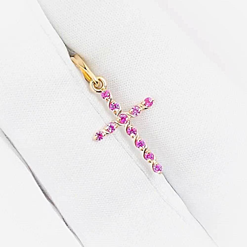 Крестик с рубинами синтетическими из красного золота 375 пробы 1