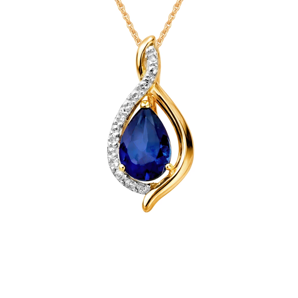 Подвес с сапфиром синтетическим и бриллиантами из красного золота 375 пробы