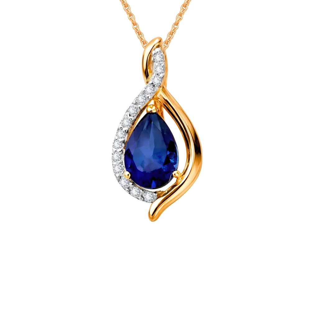 Подвес с сапфиром синтетическим и бриллиантами из красного золота 375 пробы Подвес с сапфиром синтетическим и бриллиантами из красного золота 375 пробы