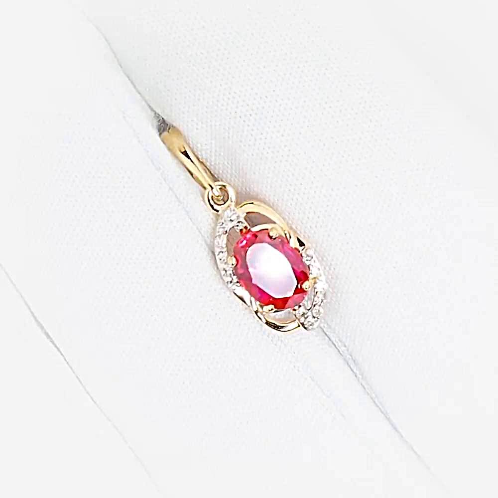 Подвес с рубином синтетическим и бриллиантами из красного золота 375 пробы 1