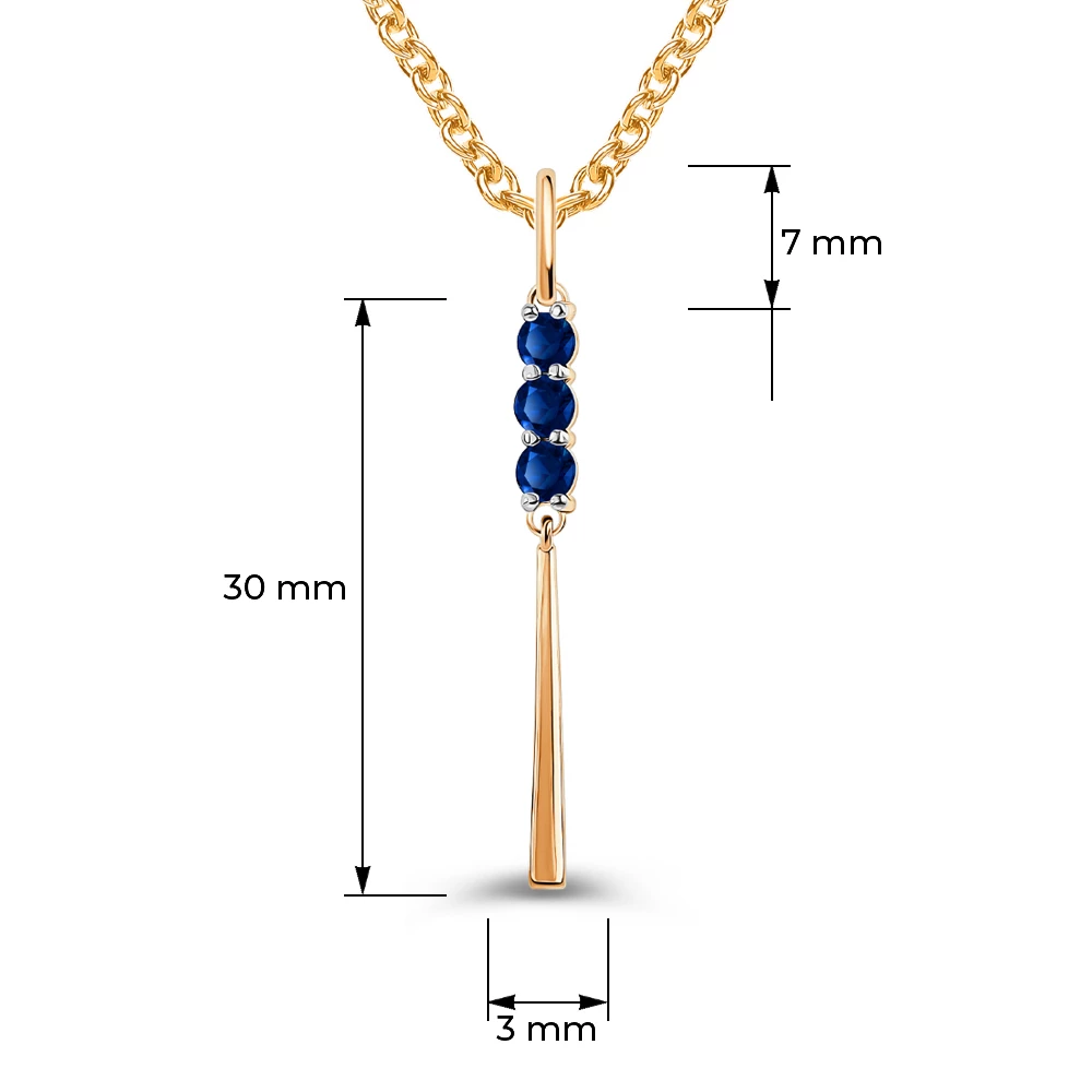 Подвес с сапфирами синтетическими из красного золота 375 пробы