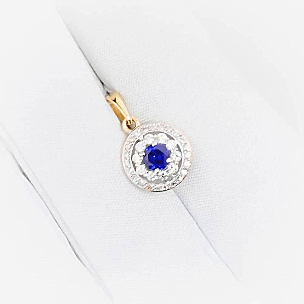 Подвес с сапфиром синтетическим и бриллиантами из красного золота 585 пробы Подвес с сапфиром синтетическим и бриллиантами из красного золота 585 пробы