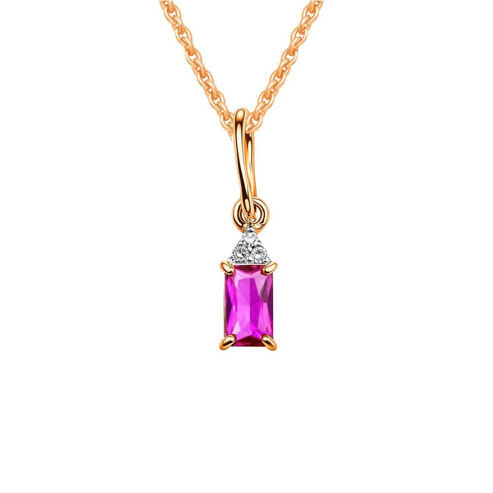 Подвес с рубином синтетическим и бриллиантами из красного золота 585 пробы