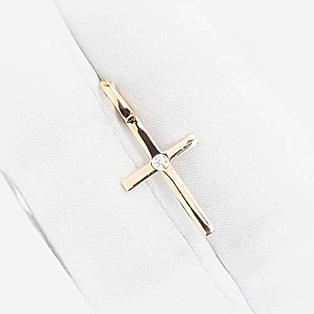 Крестик с бриллиантом из красного золота 585 пробы