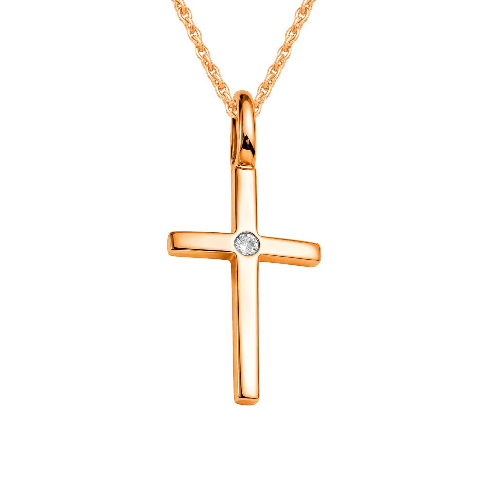 Крестик с бриллиантом из красного золота 585 пробы