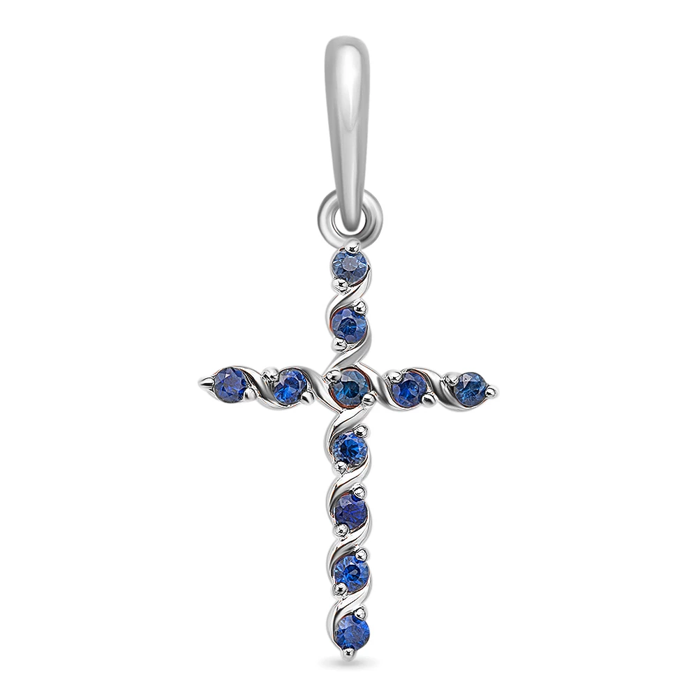 Крестик с сапфирами синтетическими из белого золота 585 пробы Крестик с сапфирами синтетическими из белого золота 585 пробы