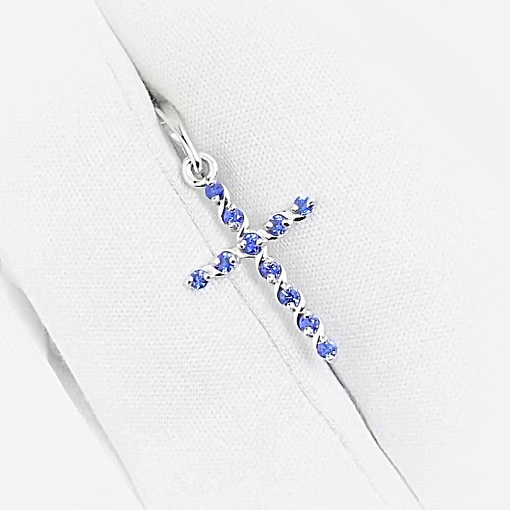 Крестик с сапфирами синтетическими из белого золота 585 пробы 1