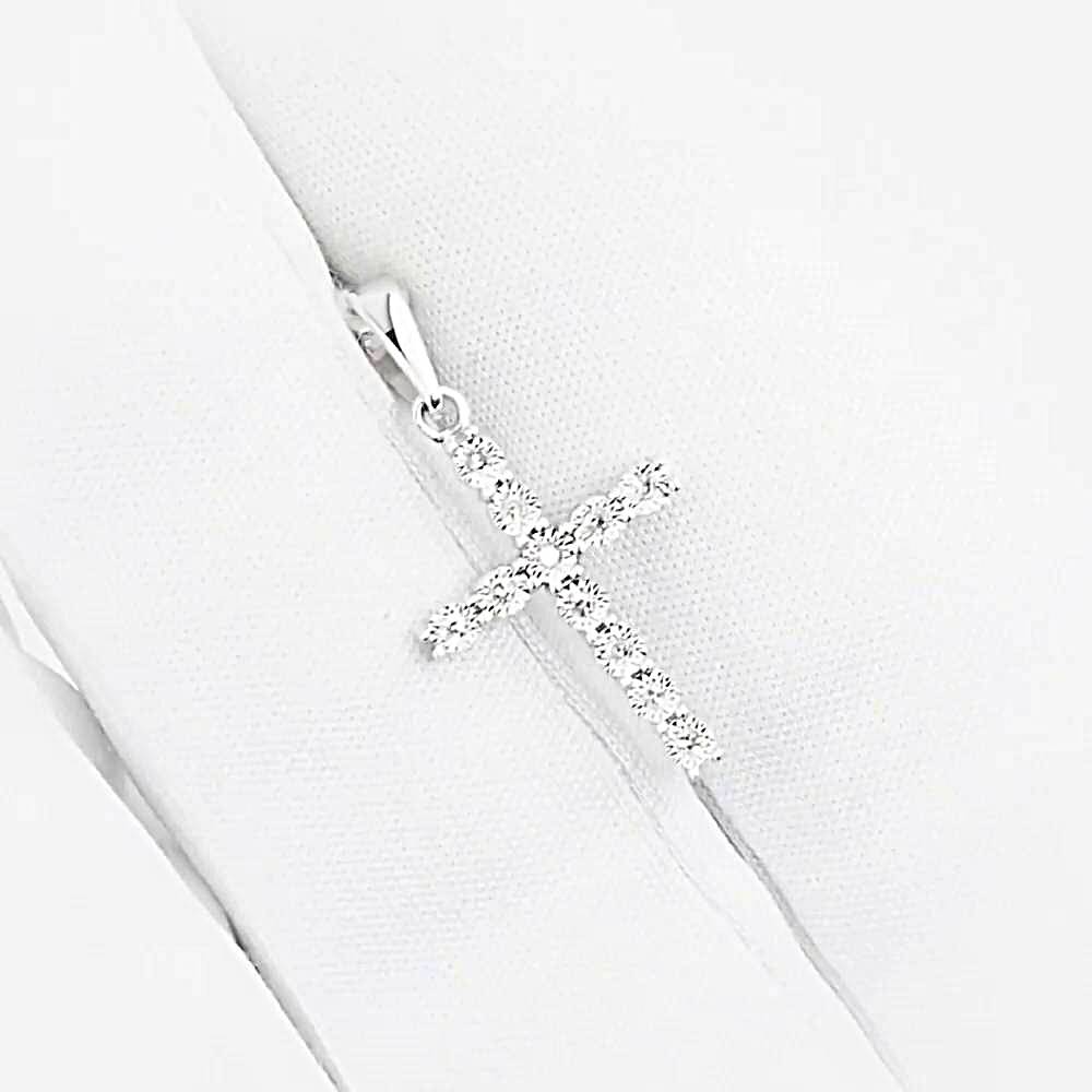 Крестик с бриллиантами из белого золота 585 пробы