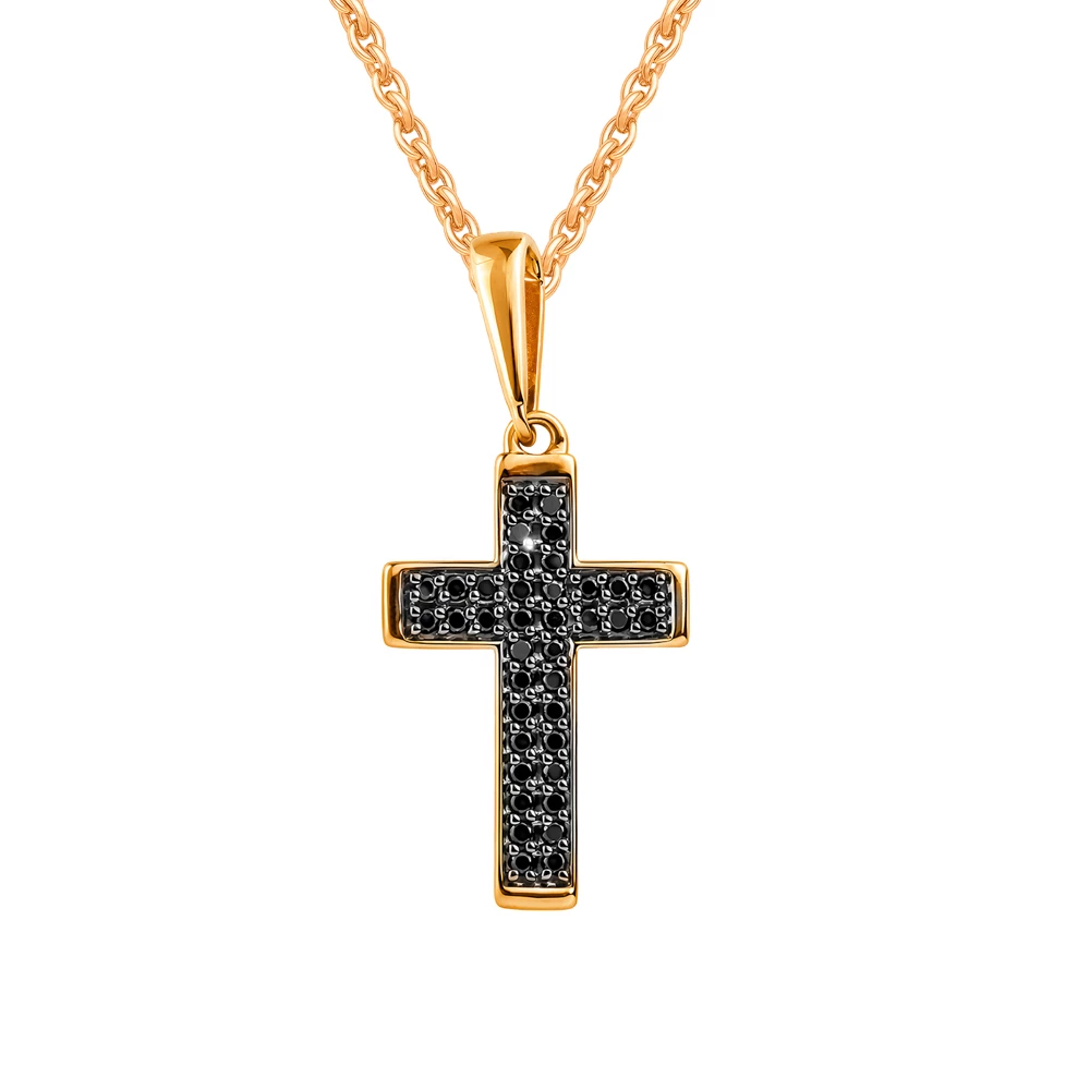 Крестик с бриллиантами из красного золота 585 пробы