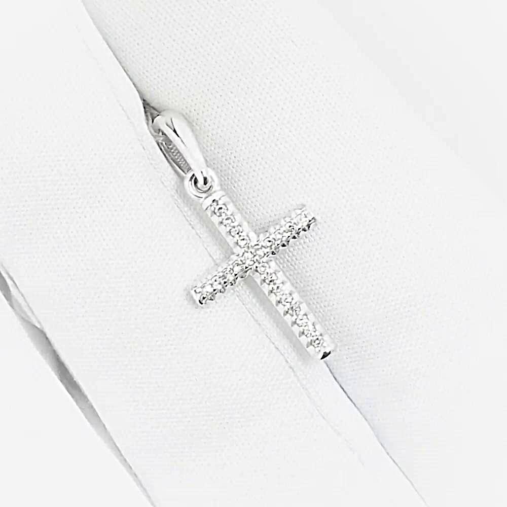 Крестик с бриллиантами из белого золота 585 пробы