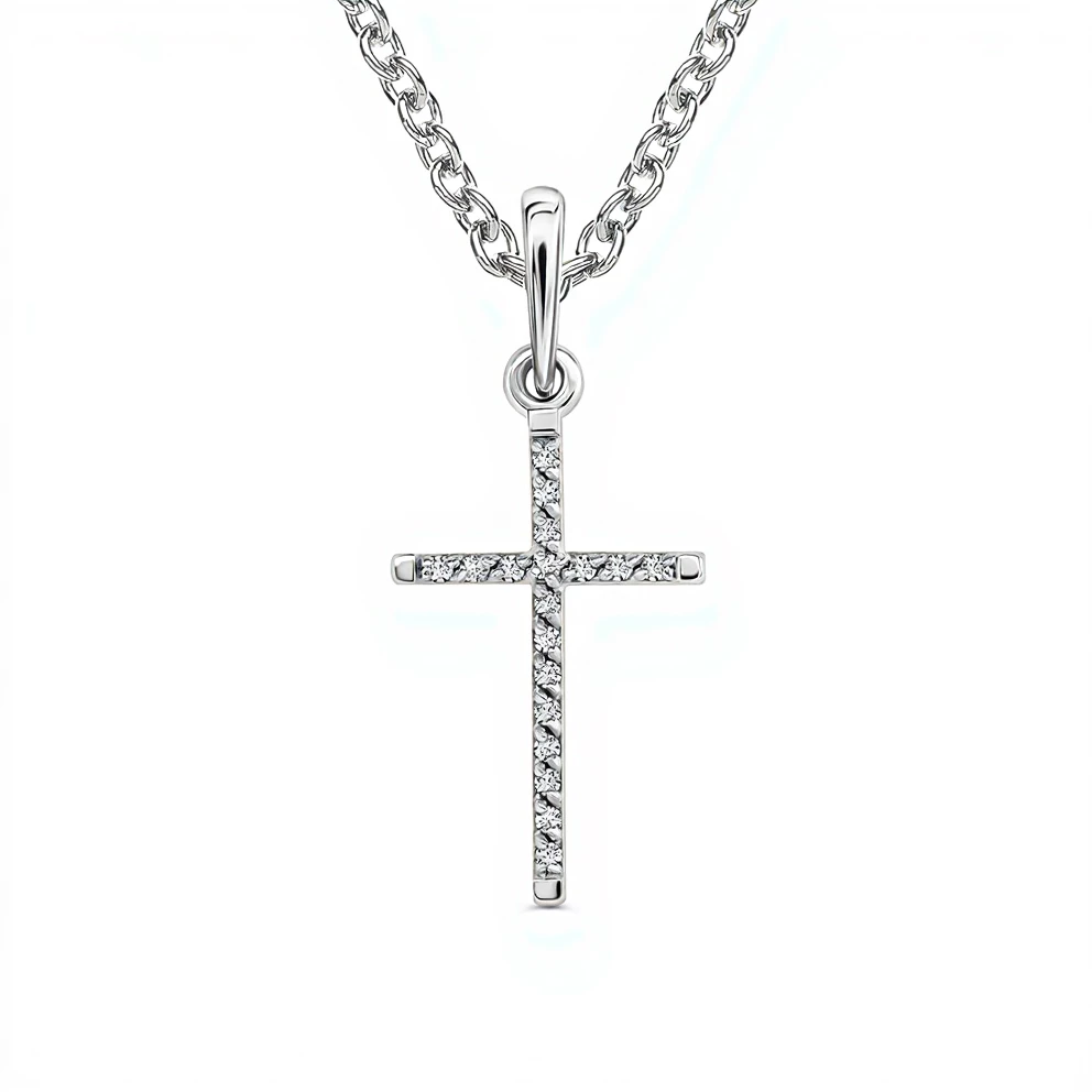 Крестик с бриллиантами из белого золота 585 пробы