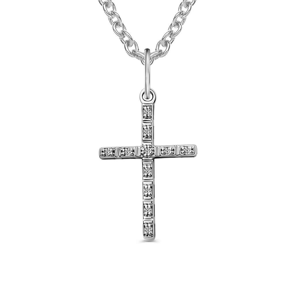 Крестик с бриллиантами из белого золота 585 пробы