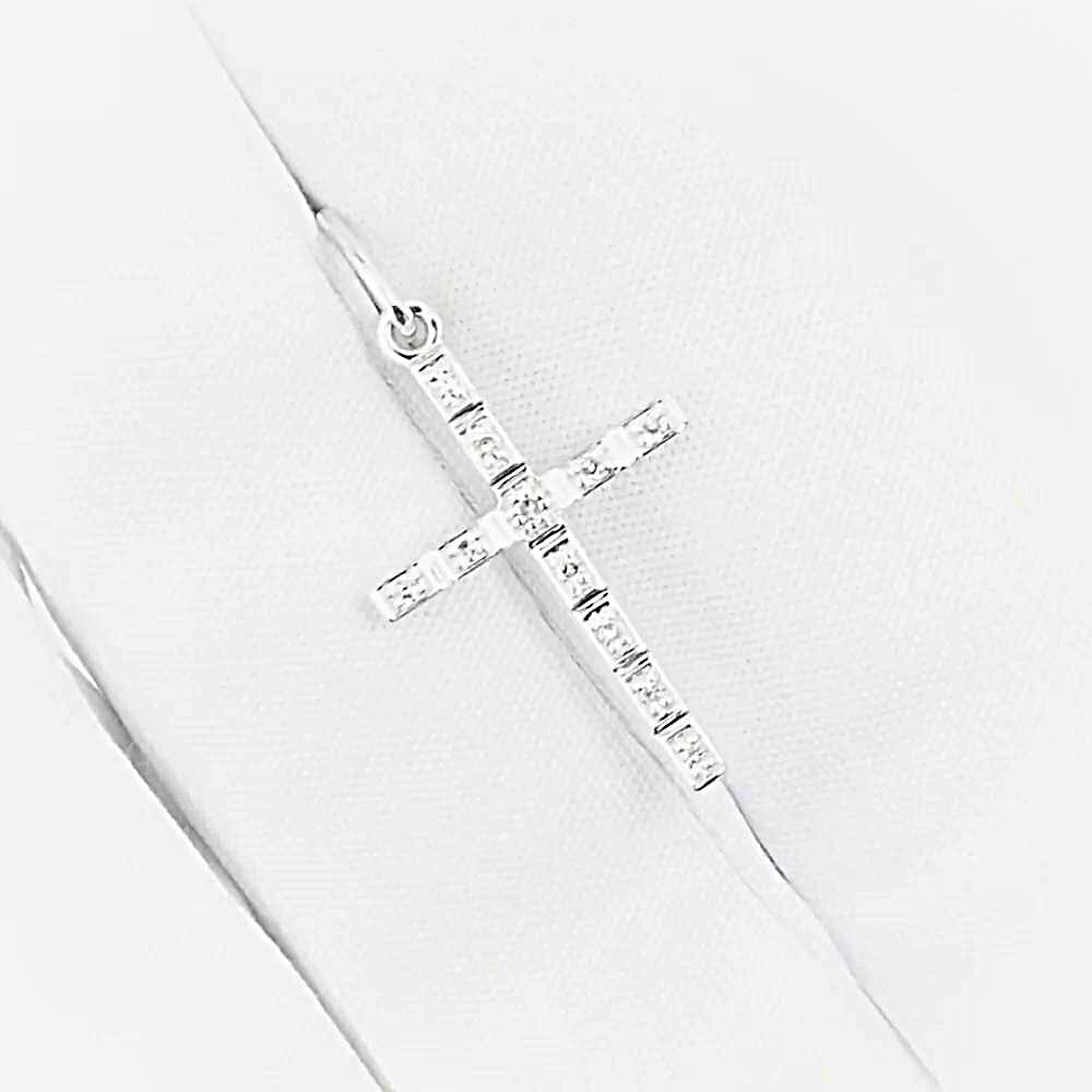 Крестик с бриллиантами из белого золота 585 пробы 1