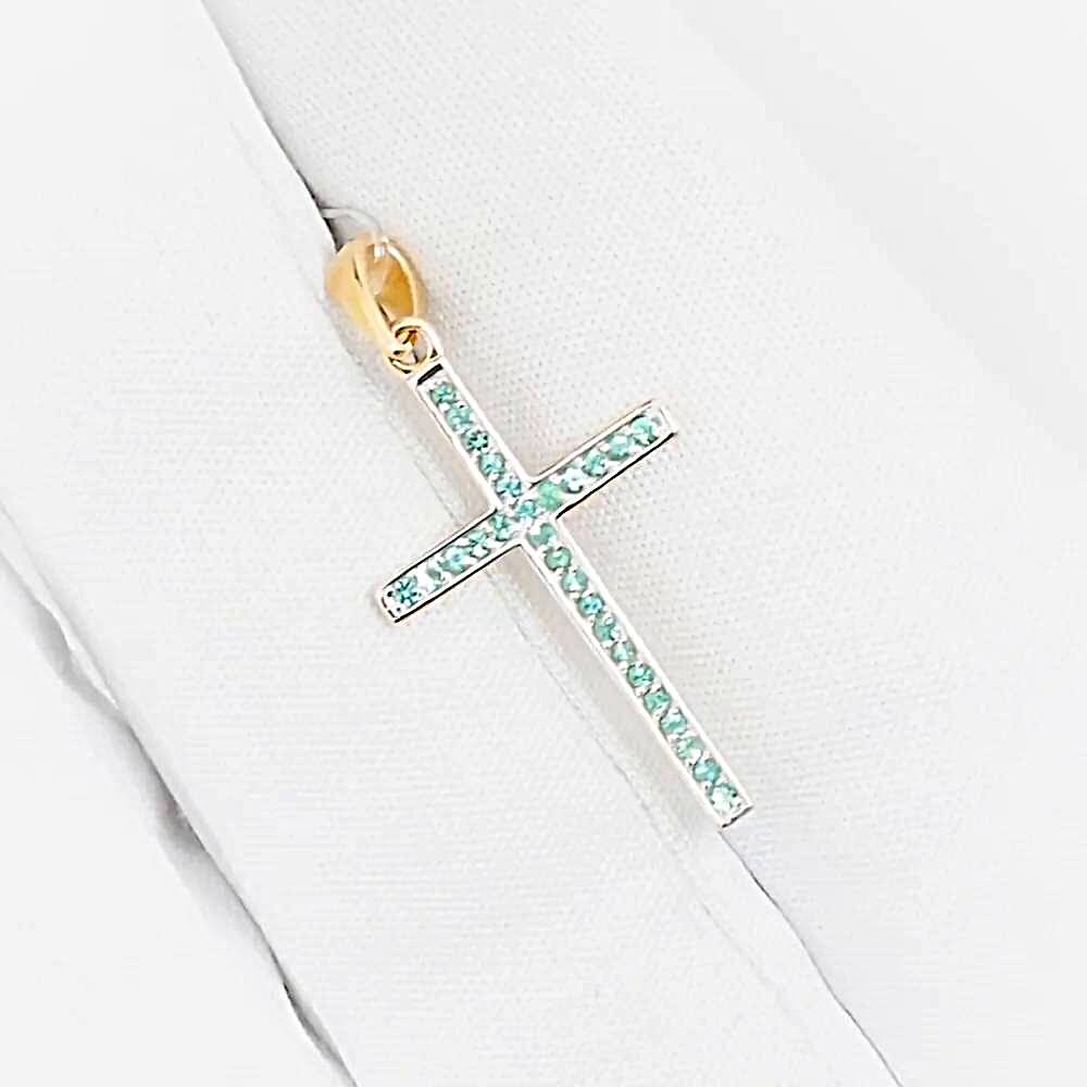 Крестик с изумрудами из красного золота 585 пробы