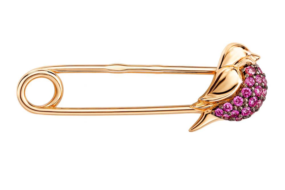 Булавка с рубинами синтетическими из красного золота 585 пробы