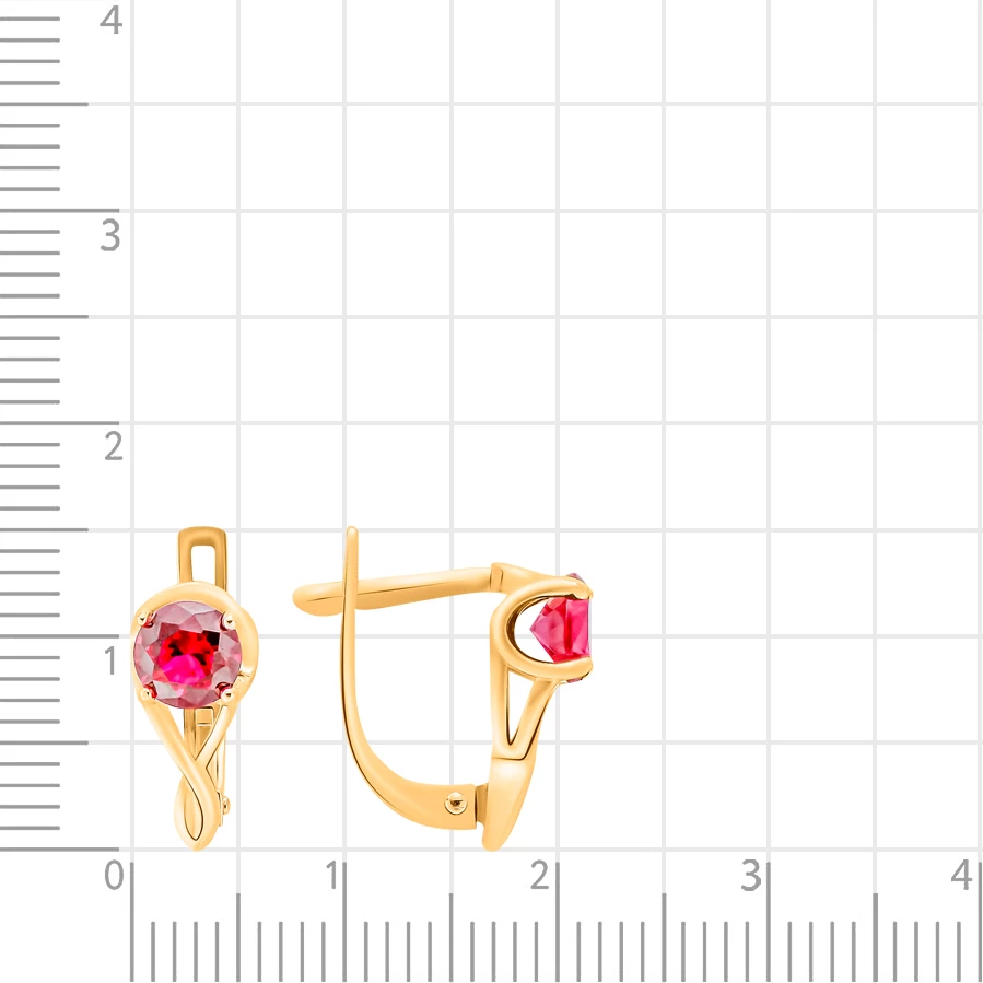 Серьги с рубинами синтетическими из красного золота 375 пробы 2