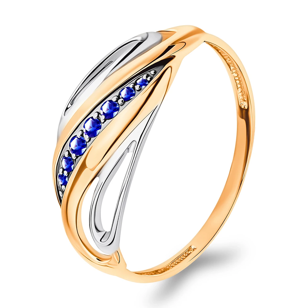 Кольцо с сапфирами синтетическими из красного золота 585 пробы 1