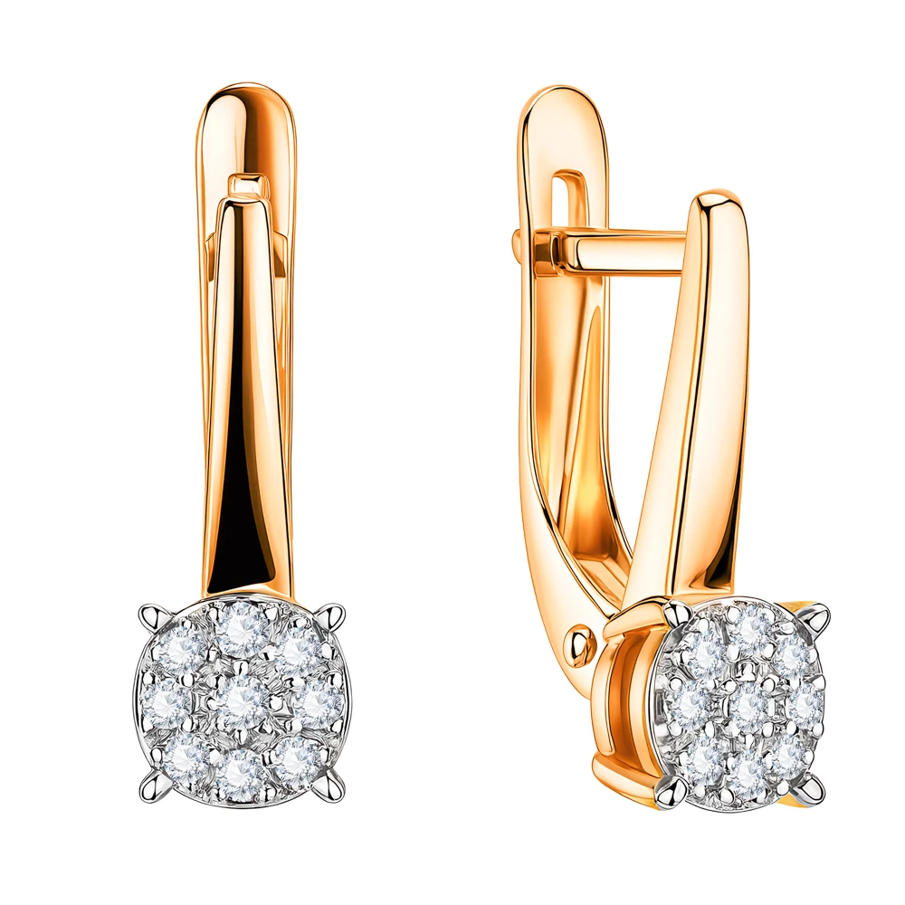 Серьги с бриллиантами из красного золота 585 пробы Серьги с бриллиантами из красного золота 585 пробы