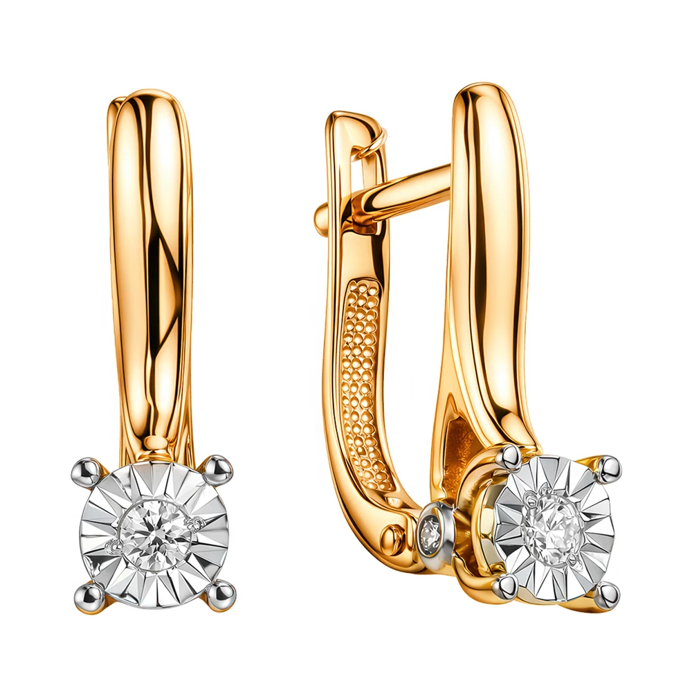 Серьги с бриллиантами из красного золота 585 пробы