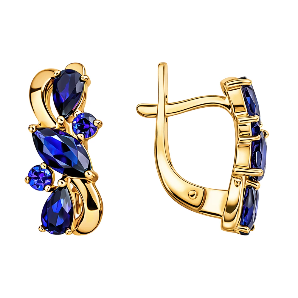 Серьги с сапфирами синтетическими из красного золота 585 пробы 3