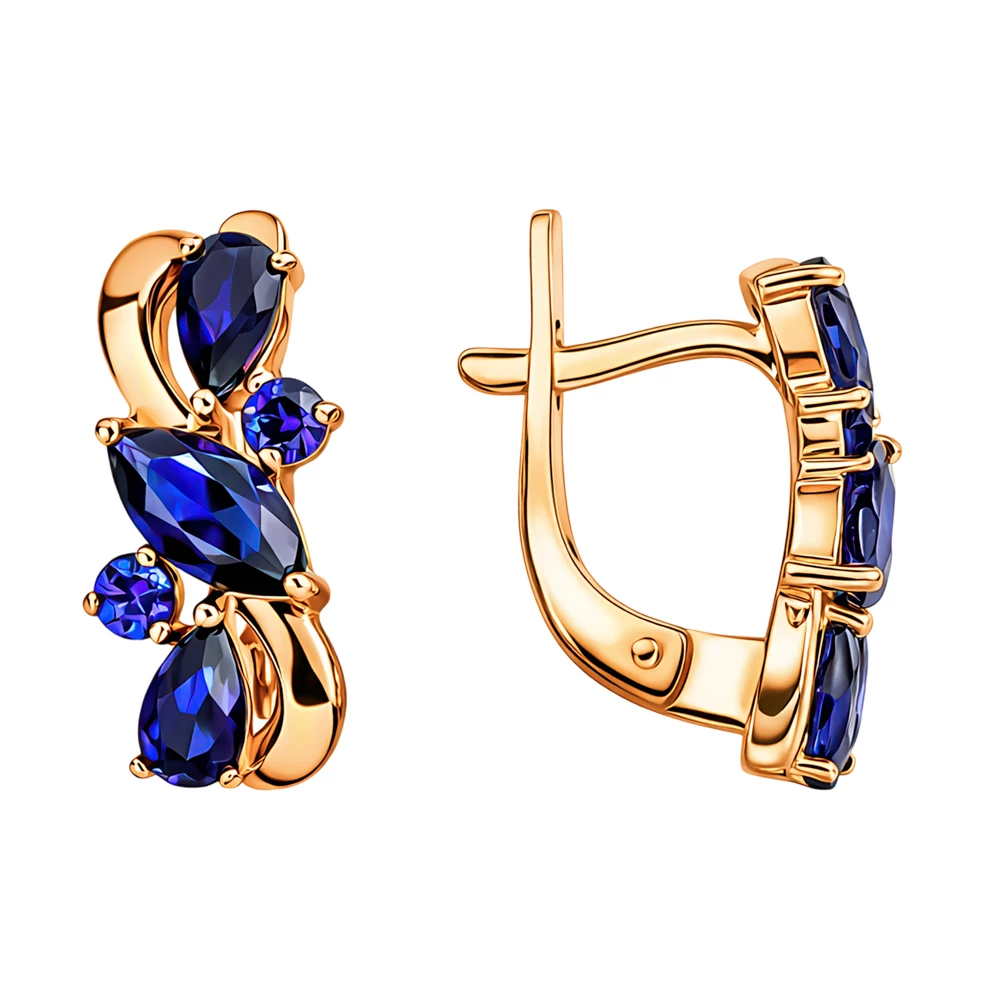Серьги с сапфирами синтетическими из красного золота 585 пробы