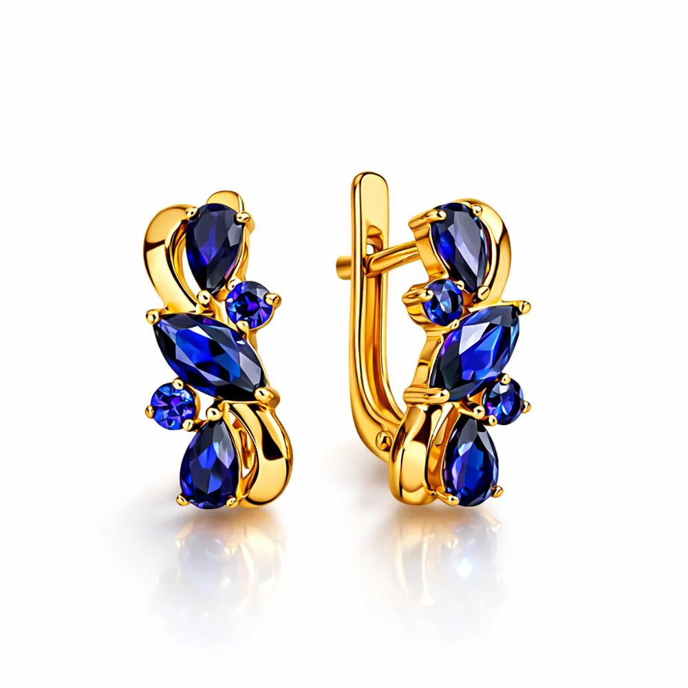 Серьги с сапфирами синтетическими из красного золота 585 пробы 2