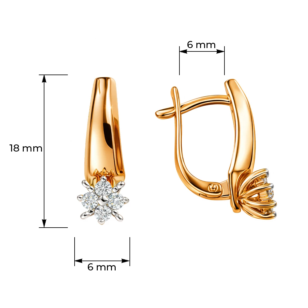 Серьги с бриллиантами из красного золота 585 пробы