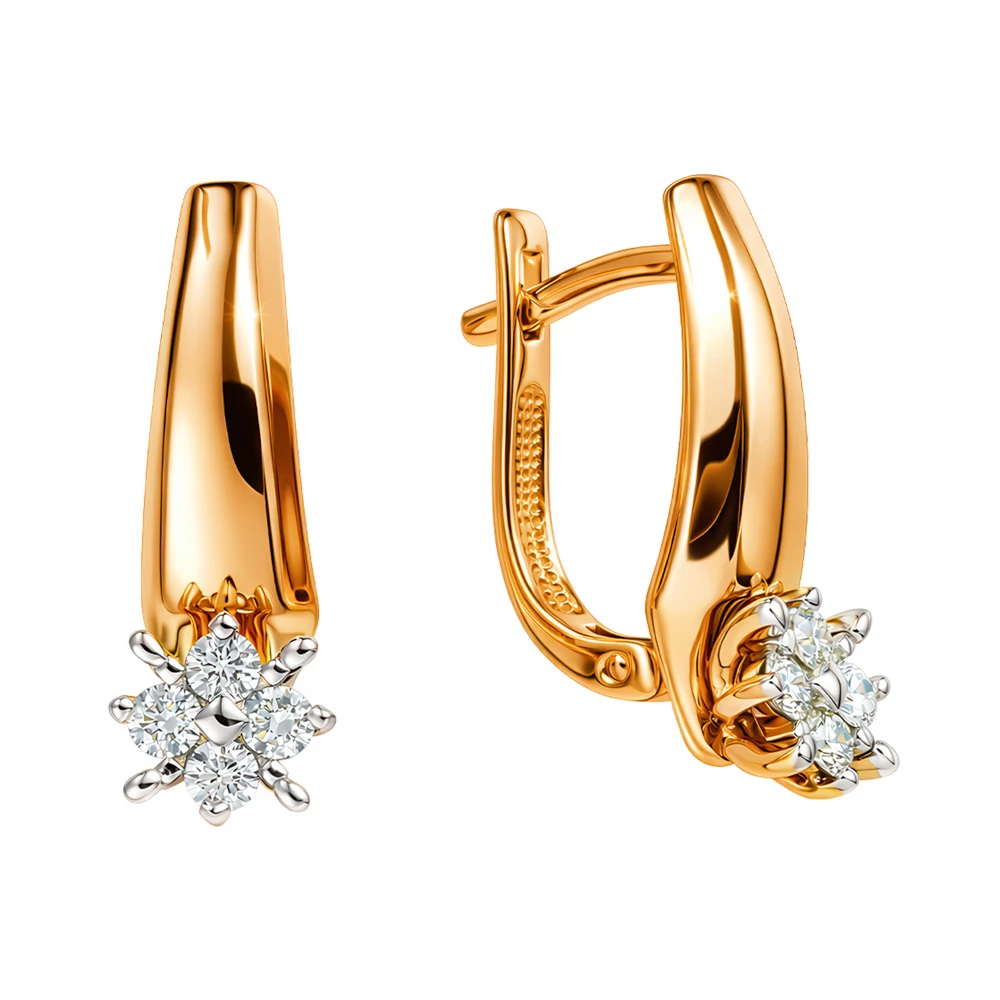 Серьги с бриллиантами из красного золота 585 пробы