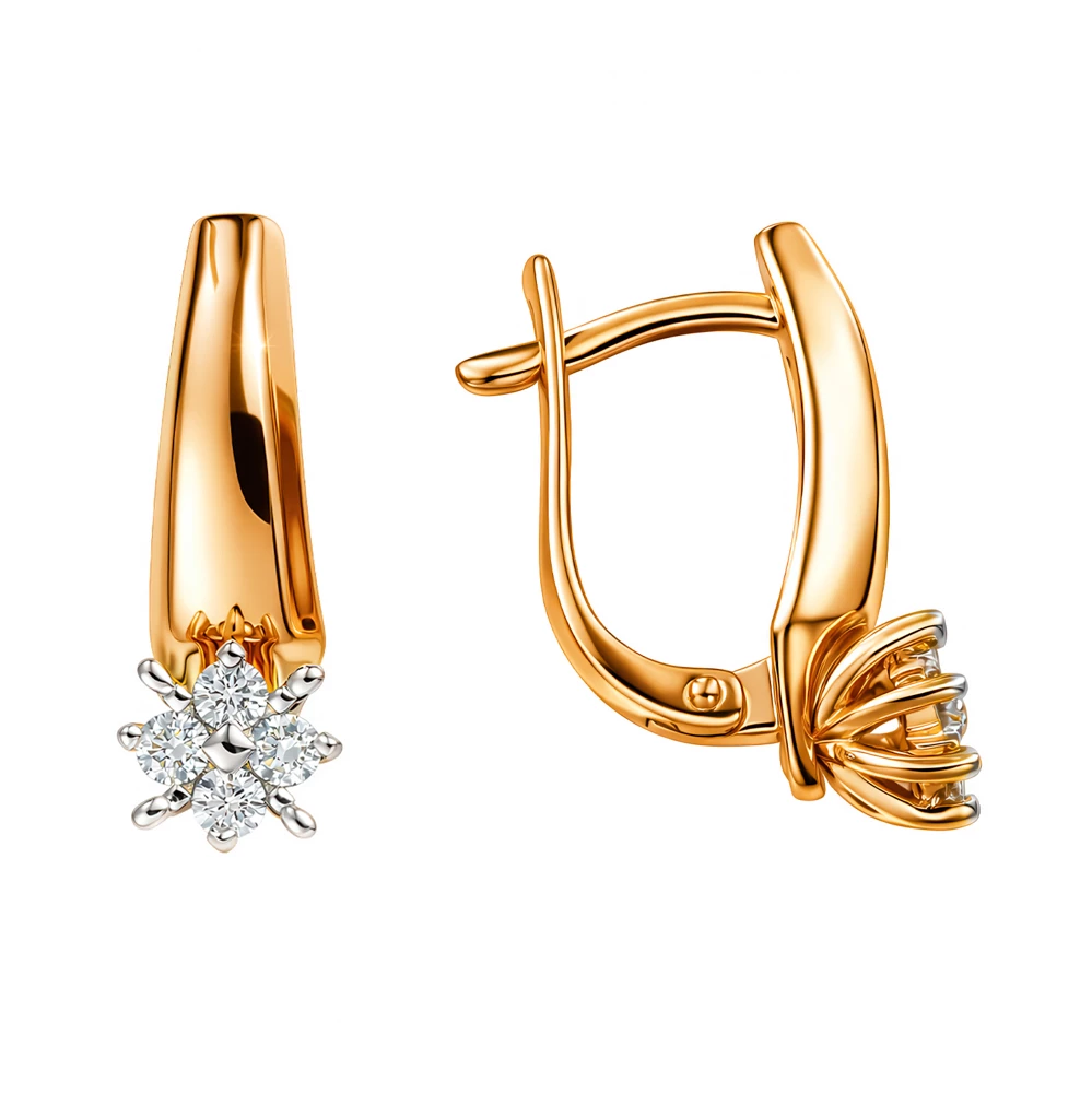 Серьги с бриллиантами из красного золота 585 пробы